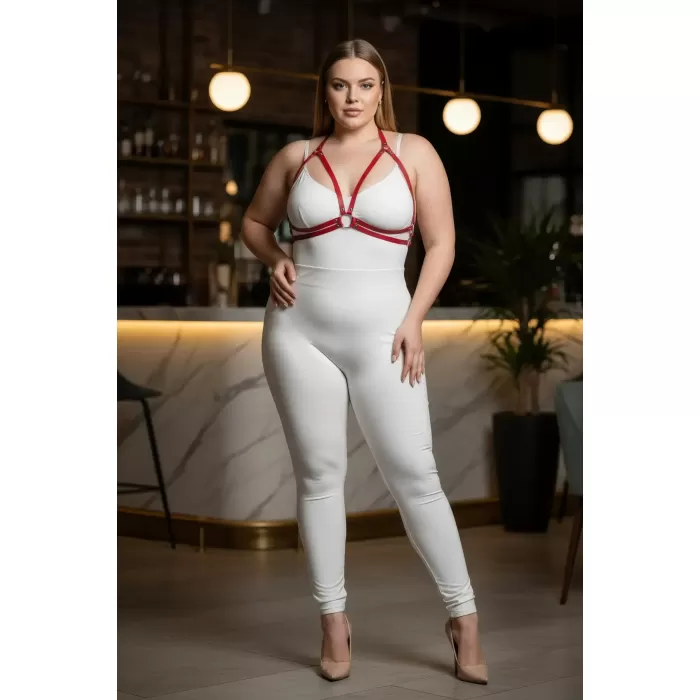 Büyük Beden Kırmızı Kadın Harness Deri Halka Detaylı Fantazi Sütyen Aksesuarı - APFT200