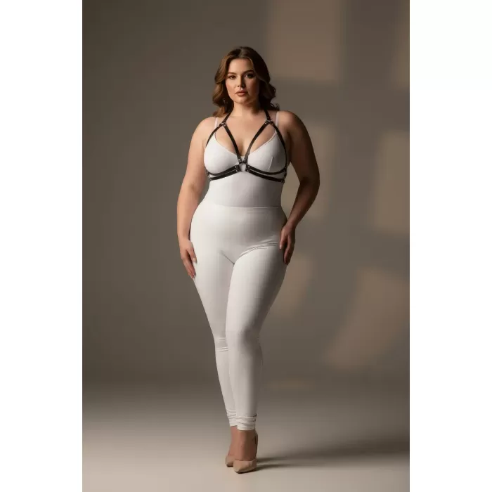 Büyük Beden Siyah Kadın Deri Harness Halka Detaylı Şık Kombin Aksesuarı - APFT200