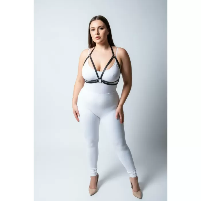 Büyük Beden Siyah Kadın Deri Harness Halka Detaylı Şık Kombin Aksesuarı - APFT200