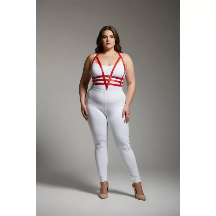 Büyük Beden Kırmızı Kadın Harness Takım Ayarlanabilir Deri Vücut Aksesuarı - APFT237