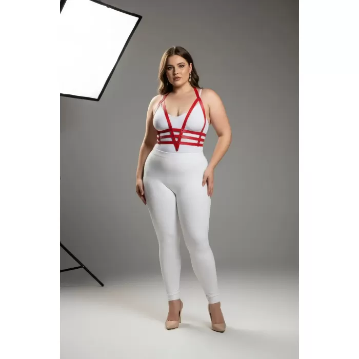 Büyük Beden Kırmızı Kadın Harness Takım Ayarlanabilir Deri Vücut Aksesuarı - APFT237