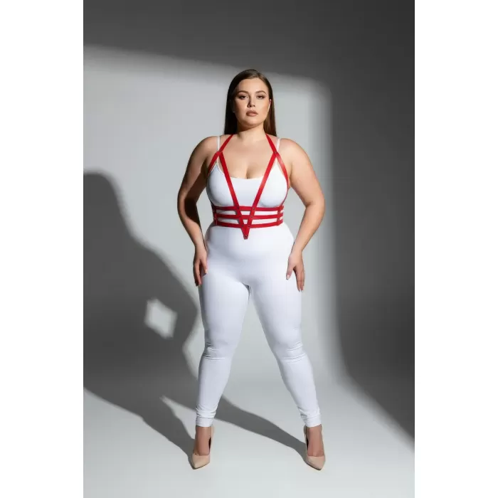 Büyük Beden Kırmızı Kadın Harness Takım Ayarlanabilir Deri Vücut Aksesuarı - APFT237