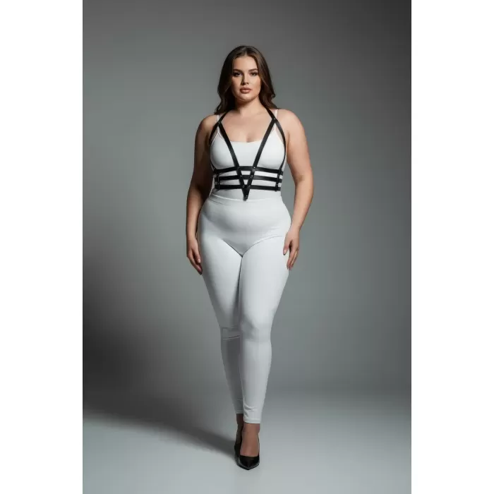 Büyük Beden Siyah Kadın Deri Harness Takım Ayarlanabilir Estetik Tasarım - APFT237