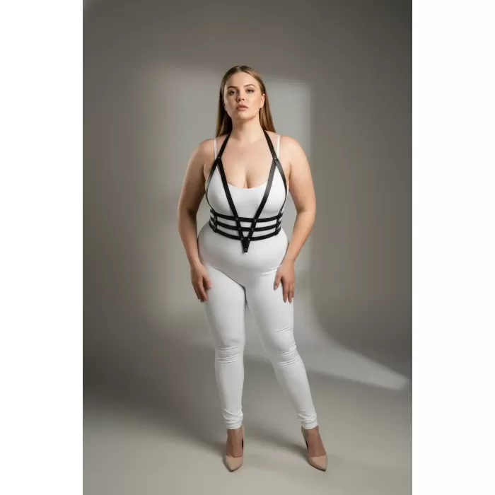 Büyük Beden Siyah Kadın Deri Harness Takım Ayarlanabilir Estetik Tasarım - APFT237