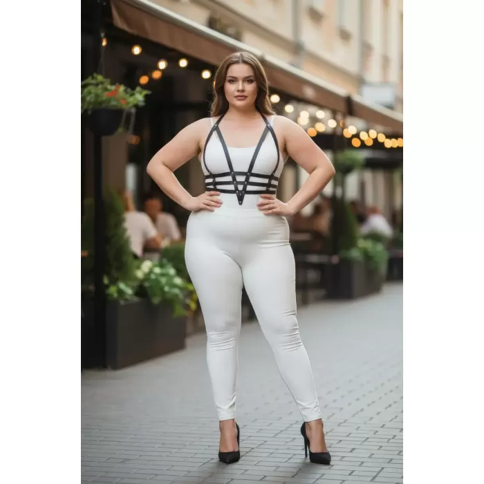 Büyük Beden Siyah Kadın Deri Harness Takım Ayarlanabilir Estetik Tasarım - APFT237