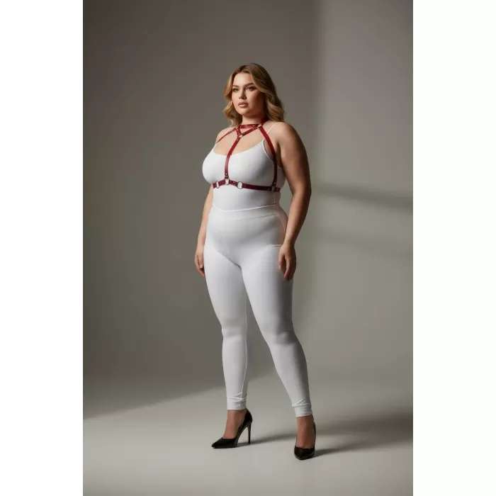 Büyük Beden Kırmızı Kadın Deri Harness Takım Şık Fantazi Vücut Aksesuarı - APFT245