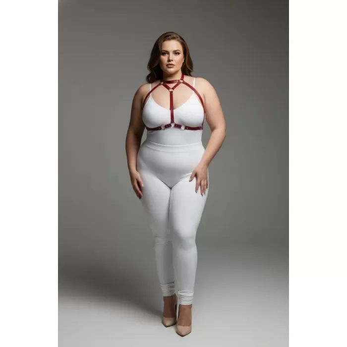 Büyük Beden Kırmızı Kadın Deri Harness Takım Şık Fantazi Vücut Aksesuarı - APFT245