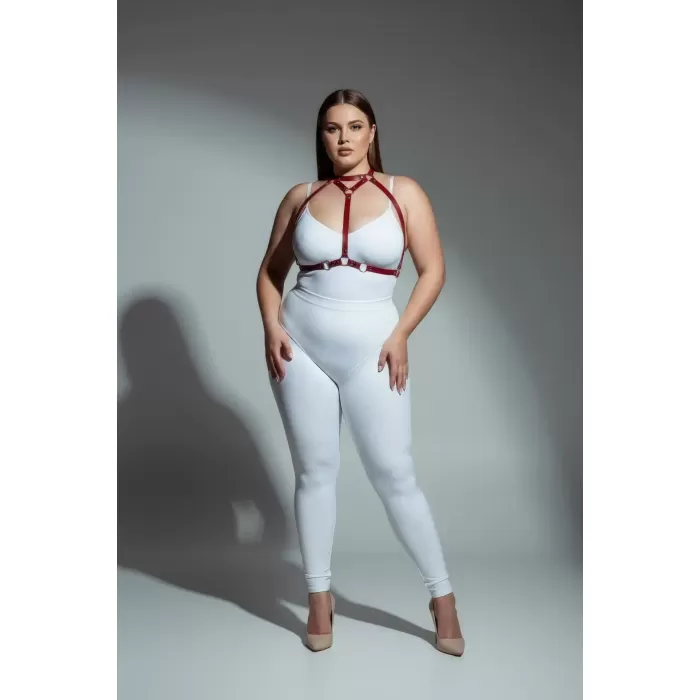 Büyük Beden Kırmızı Kadın Deri Harness Takım Şık Fantazi Vücut Aksesuarı - APFT245