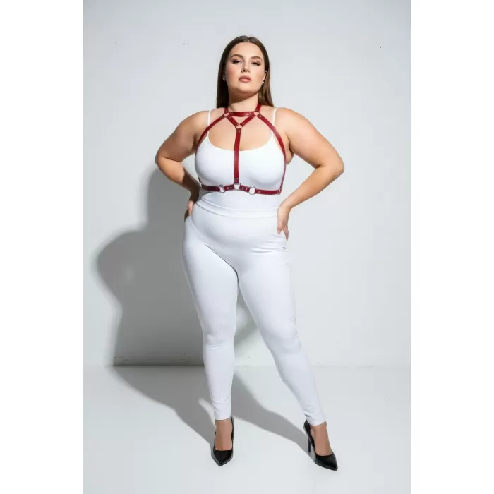 Büyük Beden Kırmızı Kadın Deri Harness Takım Şık Fantazi Vücut Aksesuarı - APFT245