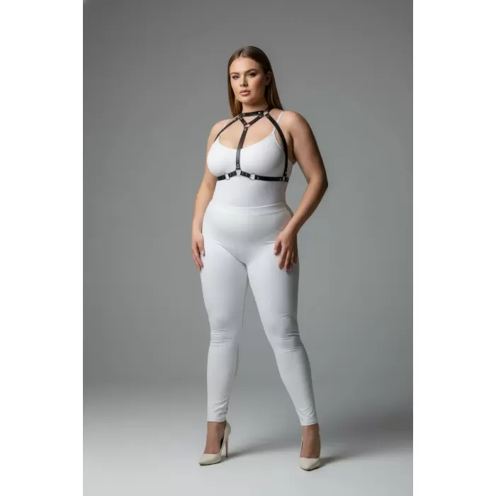 Büyük Beden Siyah Kadın Deri Harness Takım Halka Detaylı Kombin Aksesuarı - APFT245