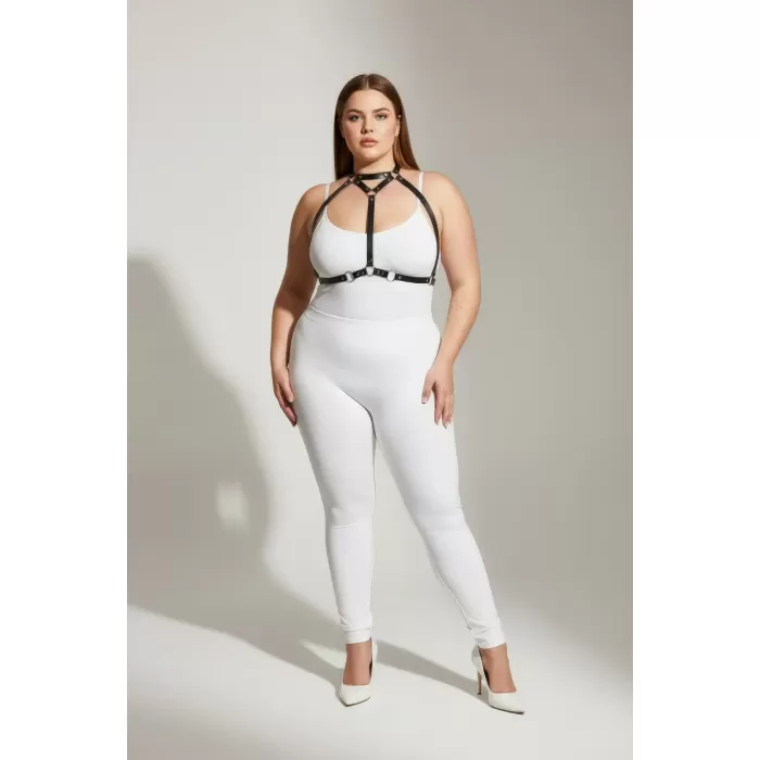 Büyük Beden Siyah Kadın Deri Harness Takım Halka Detaylı Kombin Aksesuarı - APFT245