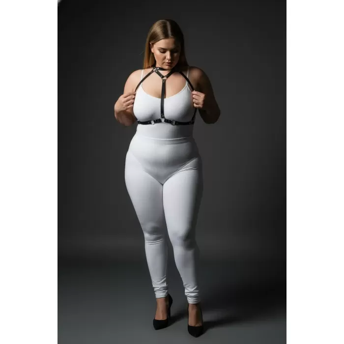 Büyük Beden Siyah Kadın Deri Harness Takım Halka Detaylı Kombin Aksesuarı - APFT245