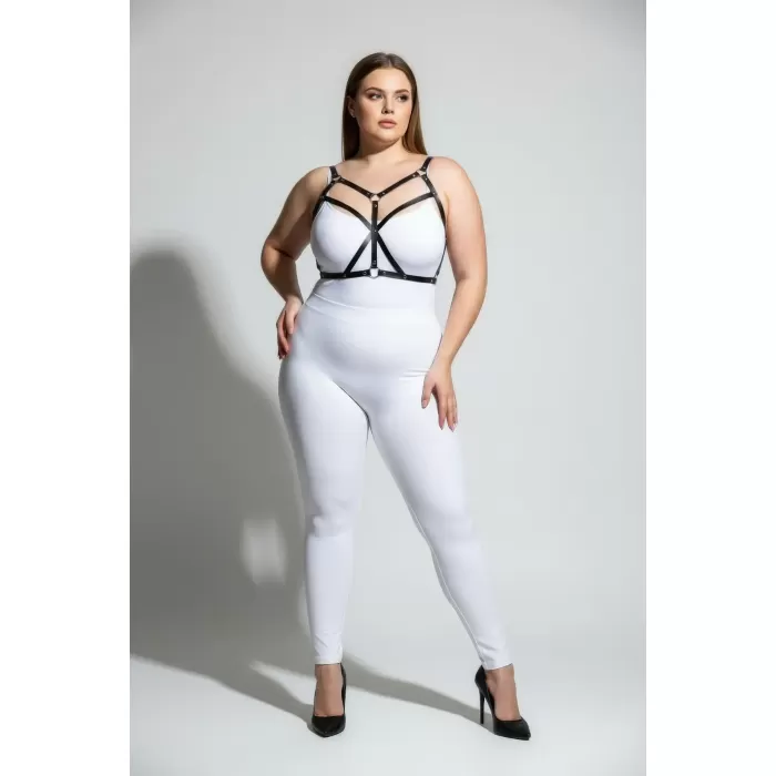 Büyük Beden Siyah Kadın Harness Takım Çapraz Detaylı Deri Büstiyer Aksesuarı - APFT247