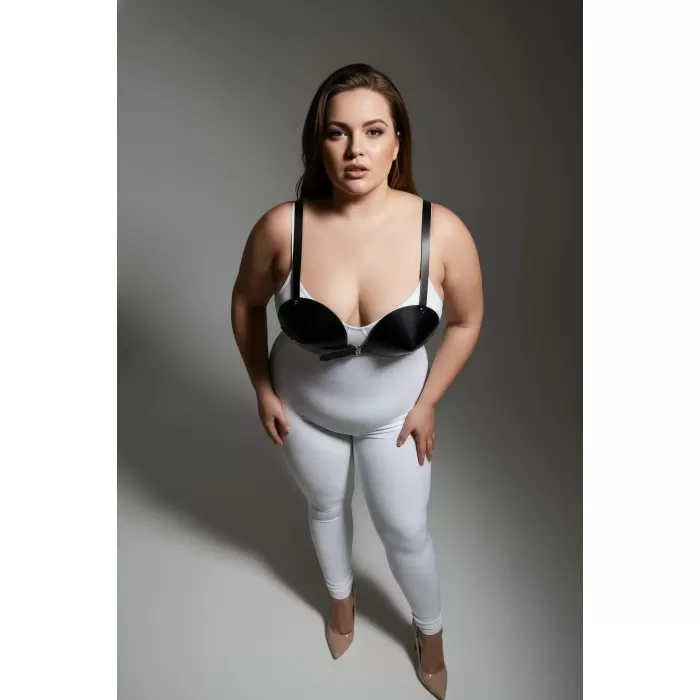 Büyük Beden Siyah Kadın Harness Takım Deri Büstiyer Vücut Aksesuarı - APFT250