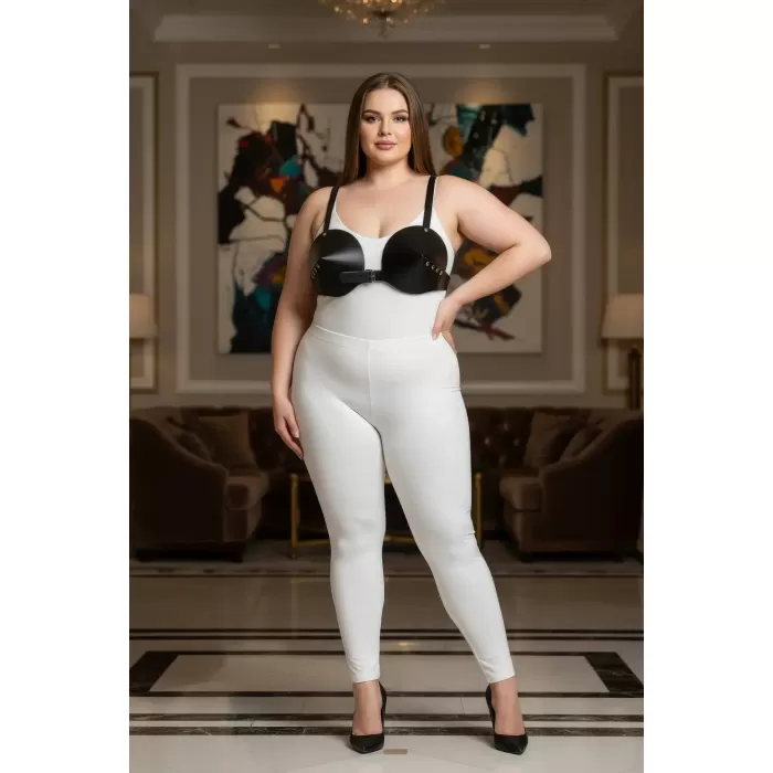 Büyük Beden Siyah Kadın Harness Takım Deri Büstiyer Vücut Aksesuarı - APFT250