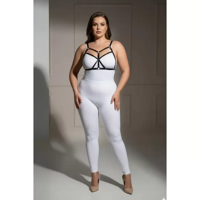 Büyük Beden Siyah Kadın Deri Harness Takım Fantezi Giyim Halka Detaylı - APFT265