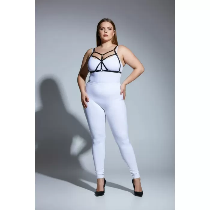 Büyük Beden Siyah Kadın Deri Harness Takım Fantezi Giyim Halka Detaylı - APFT265