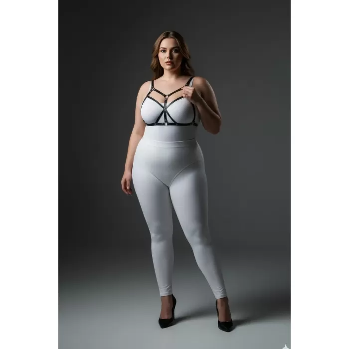 Büyük Beden Siyah Kadın Deri Harness Takım Fantezi Giyim Halka Detaylı - APFT265