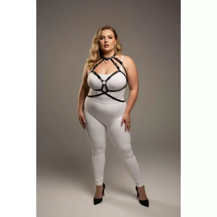 Büyük Beden Siyah Kadın Harness Takım Halka Detaylı Giyim Üzeri Aksesuar - APFT330