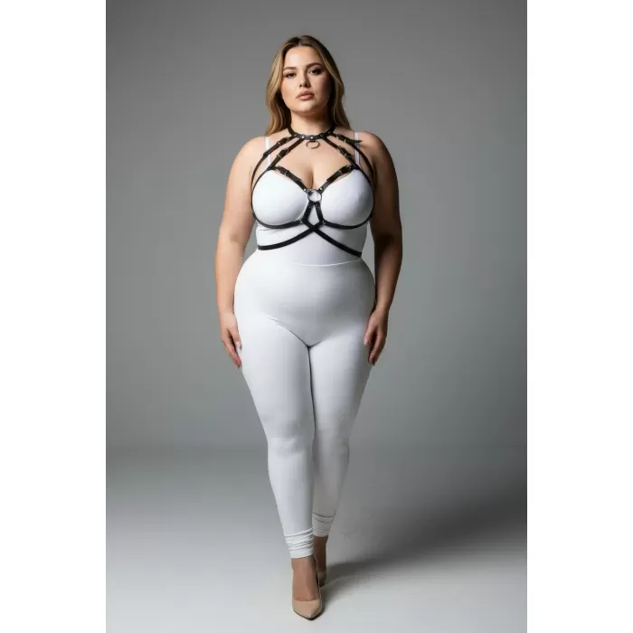 Büyük Beden Siyah Kadın Harness Takım Halka Detaylı Giyim Üzeri Aksesuar - APFT330