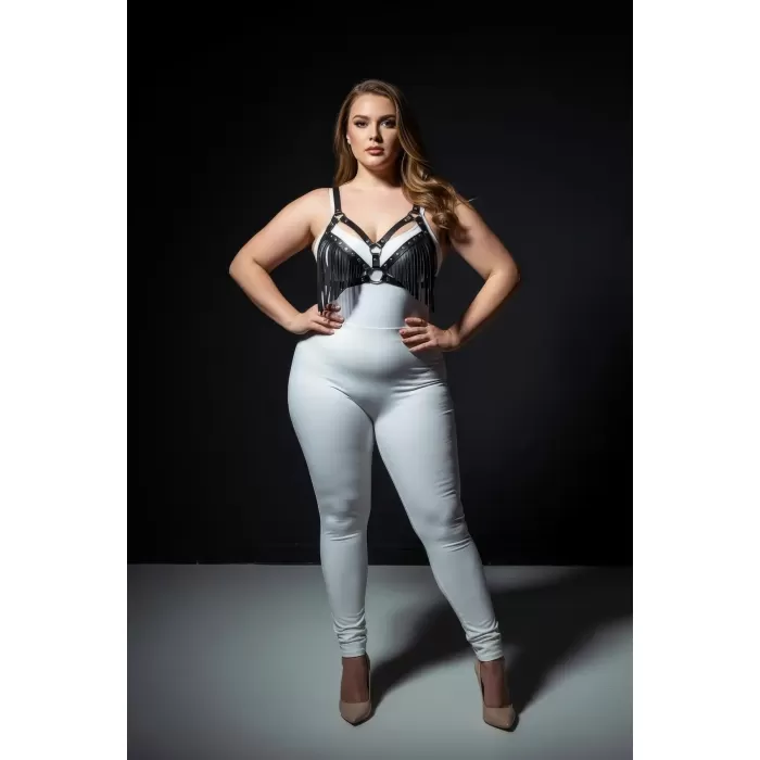 Büyük Beden Siyah Kadın Harness Takım Püskül Detaylı Deri Sütyen Aksesuarı - APFT418