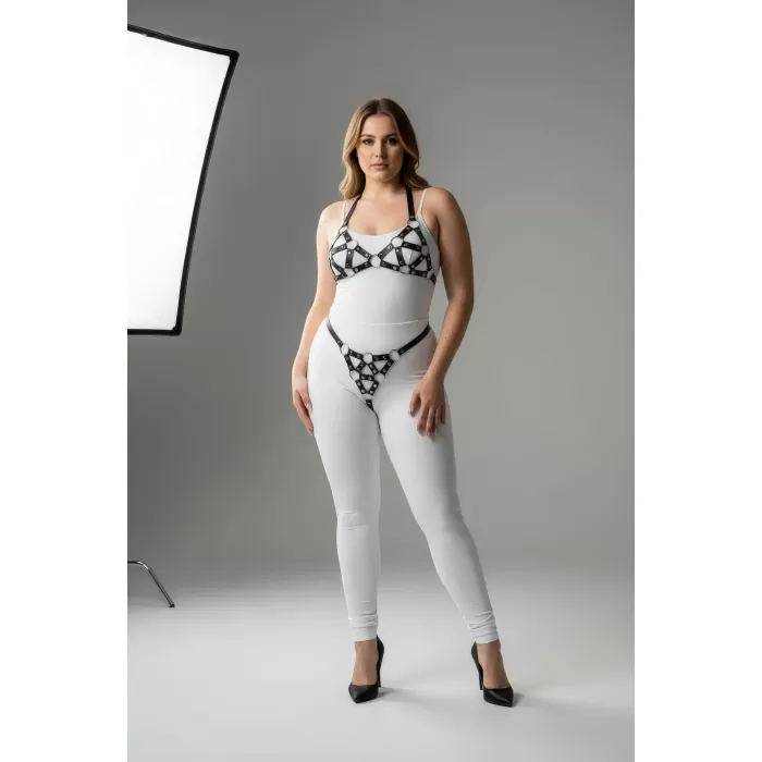 Büyük Beden Siyah Kadın Harness Takım Halka Detaylı Seksi Deri Fantezi Aksesuar - APFT422