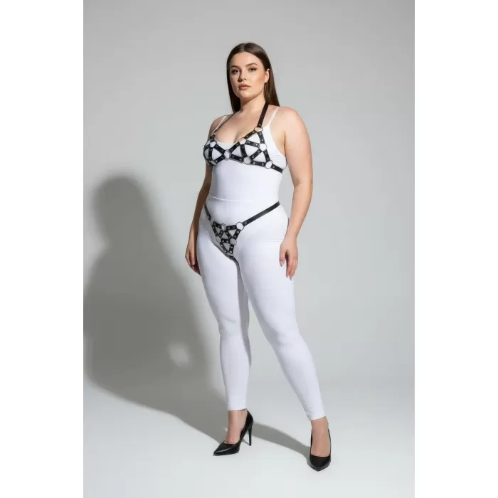 Büyük Beden Siyah Kadın Harness Takım Halka Detaylı Seksi Deri Fantezi Aksesuar - APFT422