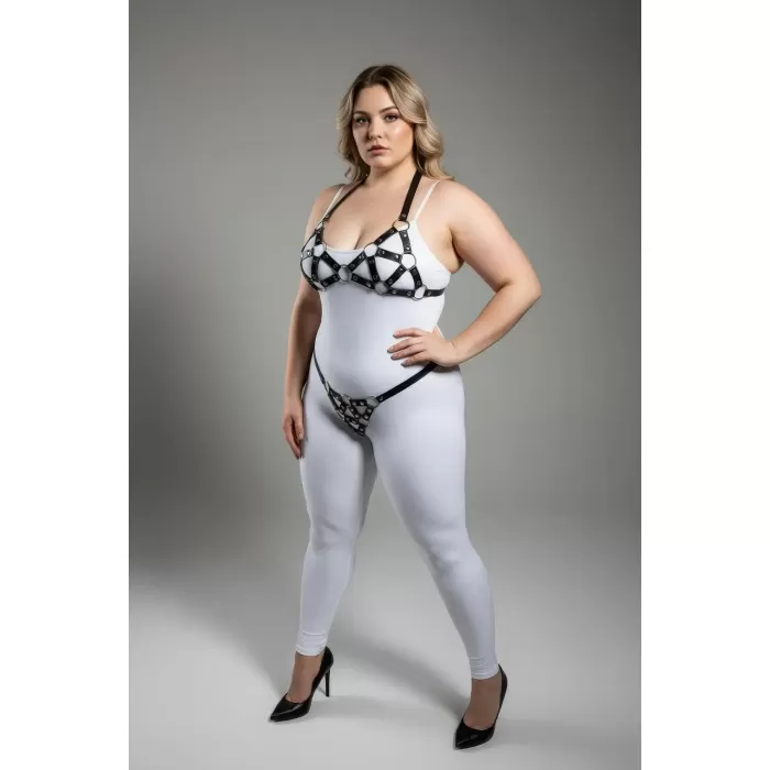Büyük Beden Siyah Kadın Harness Takım Halka Detaylı Seksi Deri Fantezi Aksesuar - APFT422