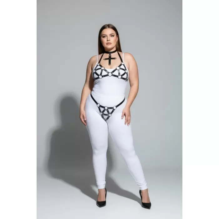 Büyük Beden Siyah Kadın Deri Harness Takım Halka Detaylı Şık Tasarım - APFT464