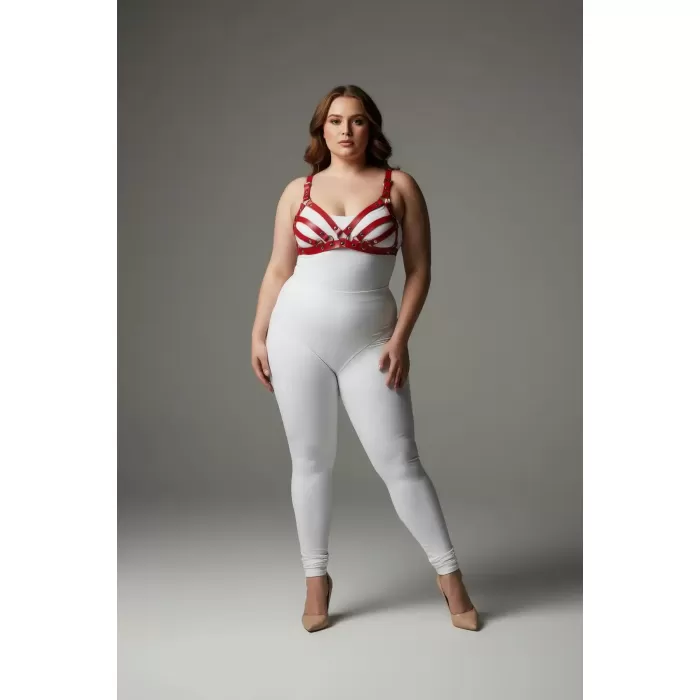 Büyük Beden Kırmızı Kadın Deri Sütyen Harness Takım Şık Fantazi Aksesuar - APFT733