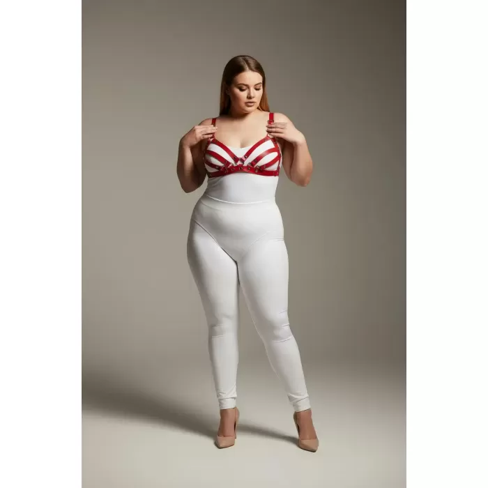 Büyük Beden Kırmızı Kadın Deri Sütyen Harness Takım Şık Fantazi Aksesuar - APFT733