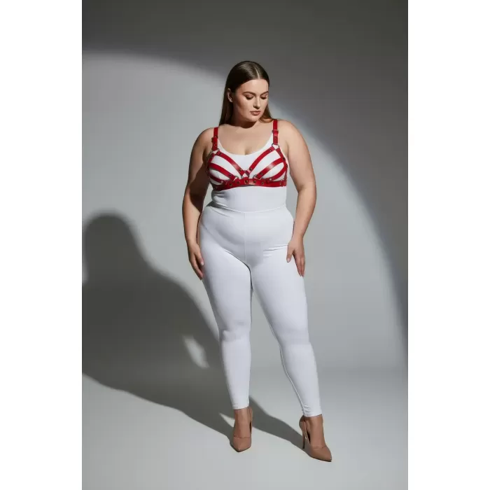 Büyük Beden Kırmızı Kadın Deri Sütyen Harness Takım Şık Fantazi Aksesuar - APFT733