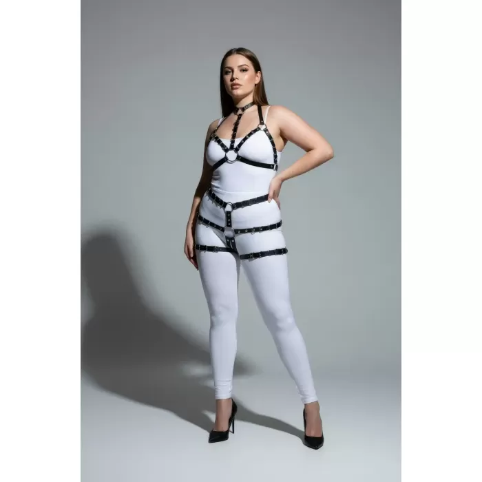 Büyük Beden Siyah Kadın Harness Takım Ayarlanabilir Deri Görünümlü Vücut Aksesuarı - APFT874