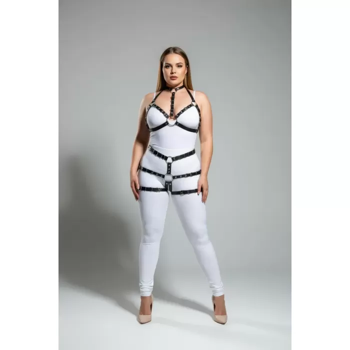 Büyük Beden Siyah Kadın Harness Takım Ayarlanabilir Deri Görünümlü Vücut Aksesuarı - APFT874