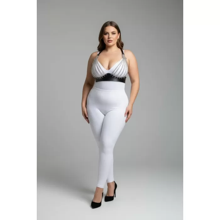 Büyük Beden Siyah Kadın Harness Takım Zincir Detaylı Deri Fantezi Aksesuar - APFT964