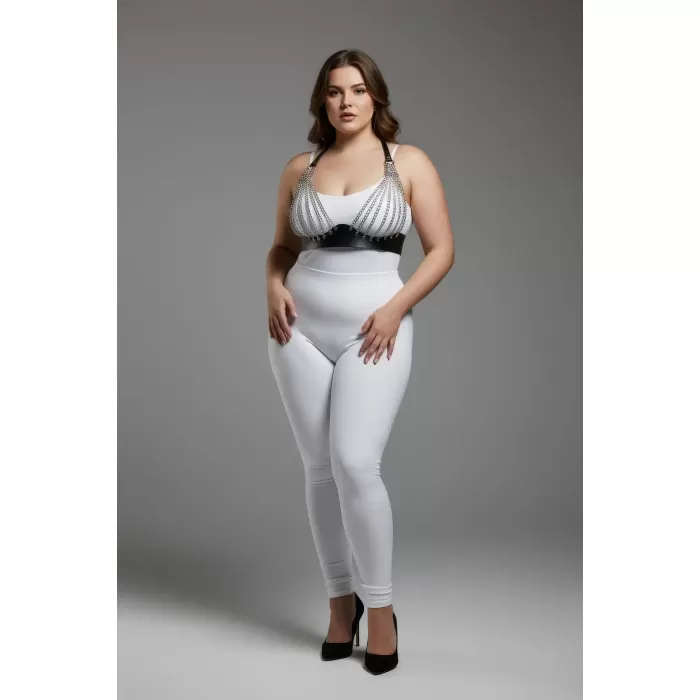 Büyük Beden Siyah Kadın Harness Takım Zincir Detaylı Deri Fantezi Aksesuar - APFT964