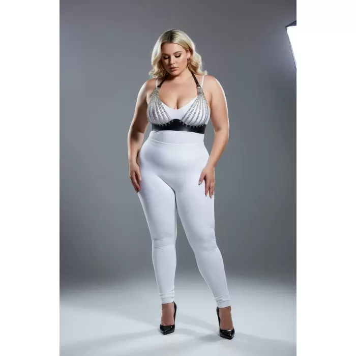 Büyük Beden Siyah Kadın Harness Takım Zincir Detaylı Deri Fantezi Aksesuar - APFT964