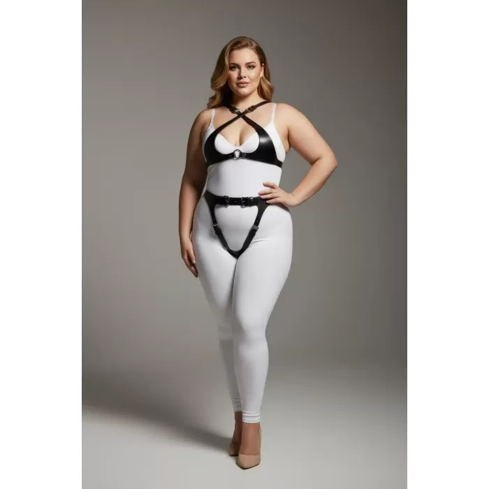 Büyük Beden Siyah Kadın Deri Harness Takım Jartiyer Detaylı - APFT1130