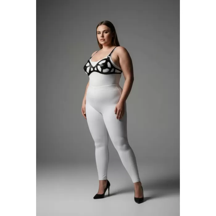 Büyük Beden Siyah Kadın Deri Harness Takım Fantezi Giyim Vücut Aksesuarı - APFT1155