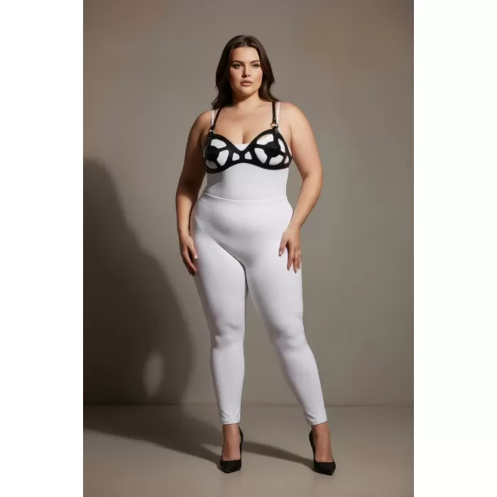 Büyük Beden Siyah Kadın Deri Harness Takım Fantezi Giyim Vücut Aksesuarı - APFT1155