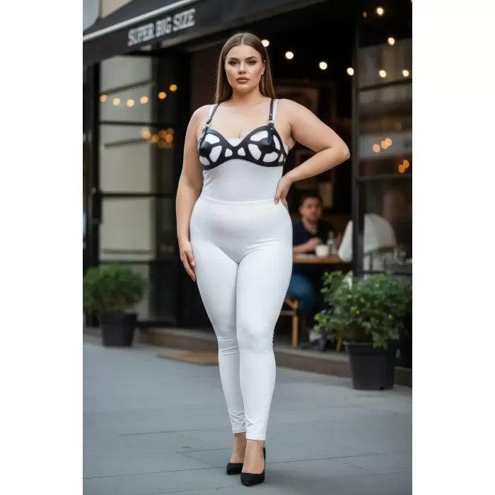 Büyük Beden Siyah Kadın Deri Harness Takım Fantezi Giyim Vücut Aksesuarı - APFT1155