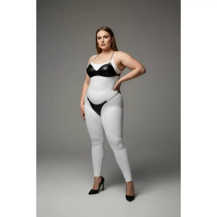 Büyük Beden Siyah Kadın Harness Takım Zincir Detaylı Fantazi Deri Görünümlü - APFT1169