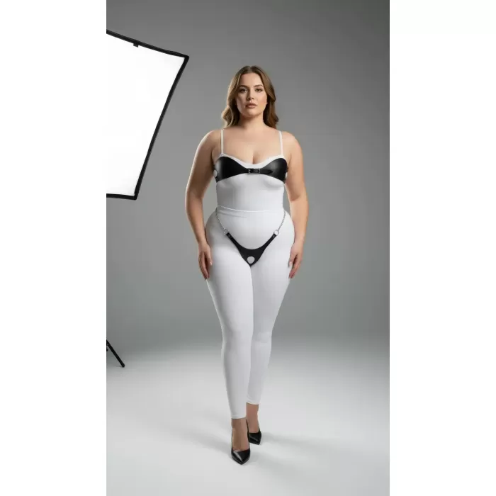 Büyük Beden Siyah Kadın Harness Takım Zincir ve Halka Detaylı Deri Fantezi Aksesuar - APFT1234