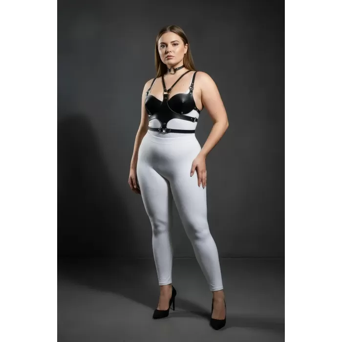 Büyük Beden Siyah Kadın Deri Göğüs Harness Takım Choker Detaylı Fantezi Aksesuar - APFT1296