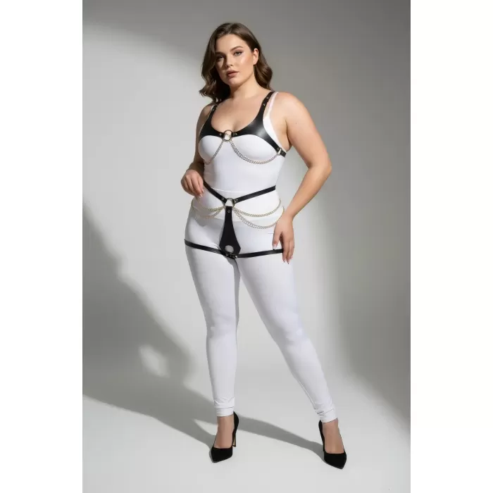 Büyük Beden Siyah Kadın Deri Harness Takım Zincir ve Halka Detaylı - APFT1384