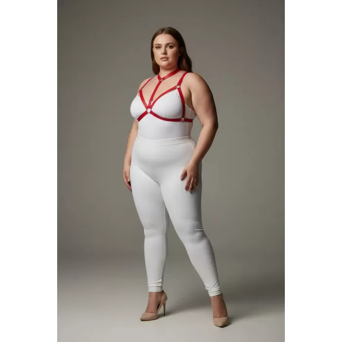 Büyük Beden Kırmızı Kadın Harness Takım Halka Detaylı Lastik Fantezi Aksesuar - APFT93