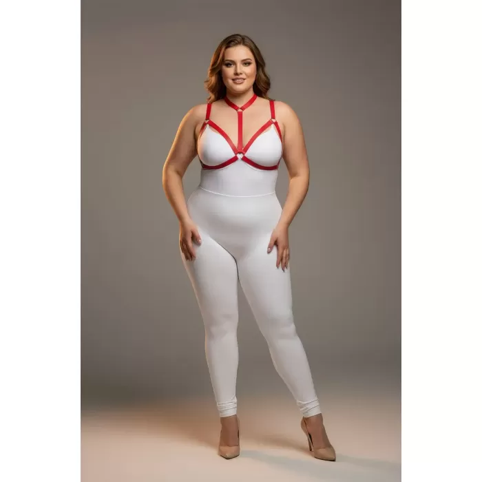 Büyük Beden Kırmızı Kadın Harness Takım Halka Detaylı Lastik Fantezi Aksesuar - APFT93