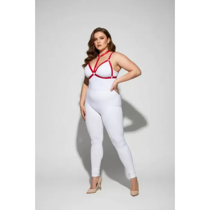 Büyük Beden Kırmızı Kadın Harness Takım Halka Detaylı Lastik Fantezi Aksesuar - APFT93
