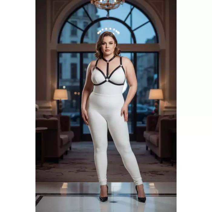 Büyük Beden Siyah Kadın Lastik Harness Şık Vücut Aksesuarı - APFT93