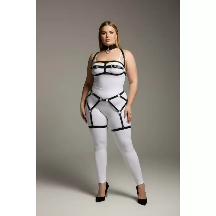 Büyük Beden Siyah Kadın Jartiyer Harness Takım Tasmalı Deri Vücut Aksesuarı - APFT242